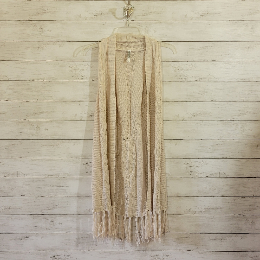 MONORENO Cream Cardigan Vest Sweater Sleeveless Long Lines Boho Size‎ Small